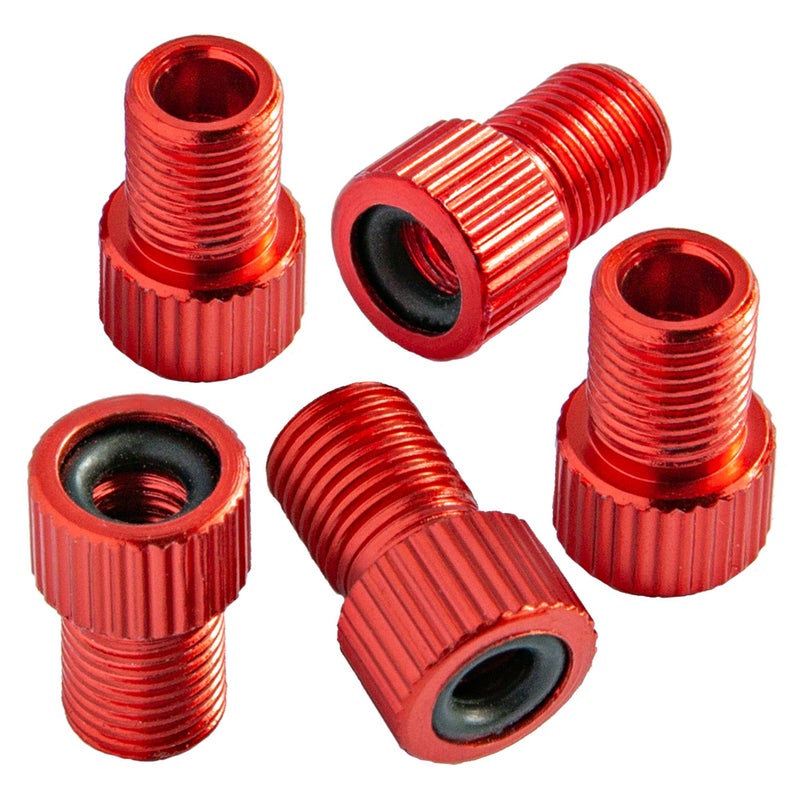 Bike Bits Presta Valve Adapter - Convert Presta to Schrader - French/UK to US - Inflate Tire Using Standard Pump or Air Compressor (5 Pack) (Red) - Image 1